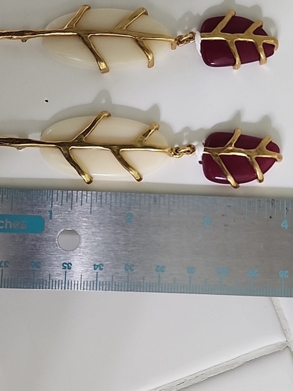 Zara Gold Branch Ivory & Berry Resin Stone Drop Earrings NWOT - Picture 7 of 8